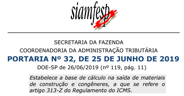 Novas MVAs para Materiais para Construção a partir de 1º de Julho de 2019