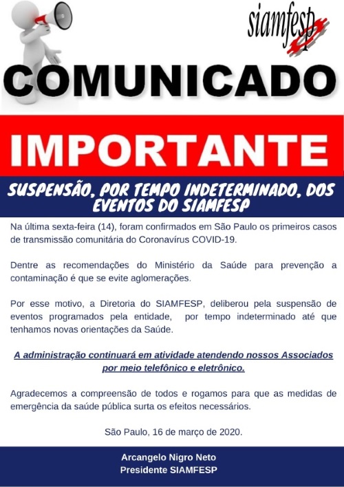 238 Comunicado Cancelamento atividades SIAMFESP