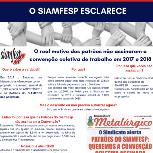  SIAMFESP esclarece comunicado dos Metalúrgicos