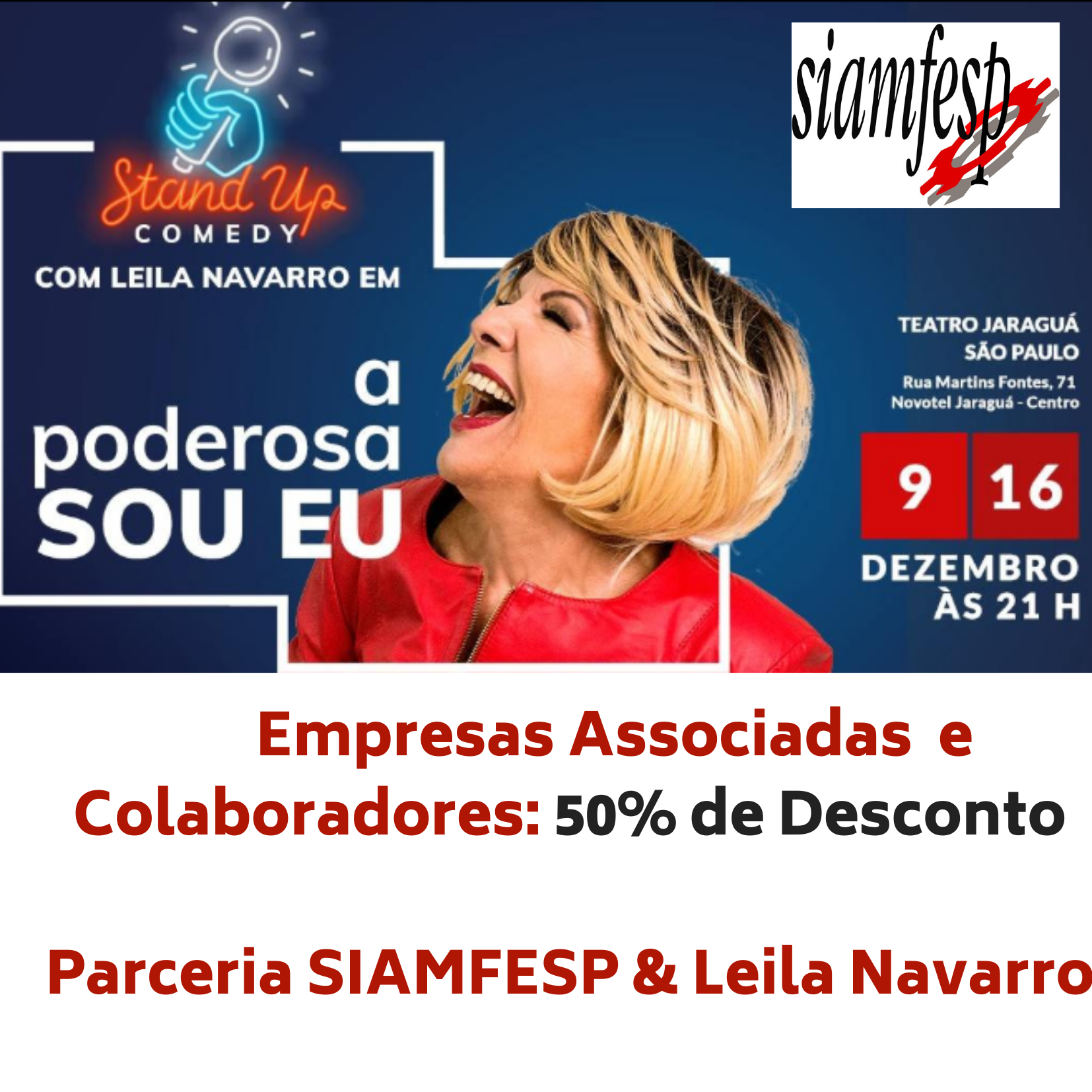 Parceria SIAMFESP X Stand Up com Leila Navarro 